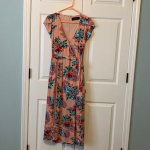 Floral MINKPINK Midi Side Tie Wrap Dress